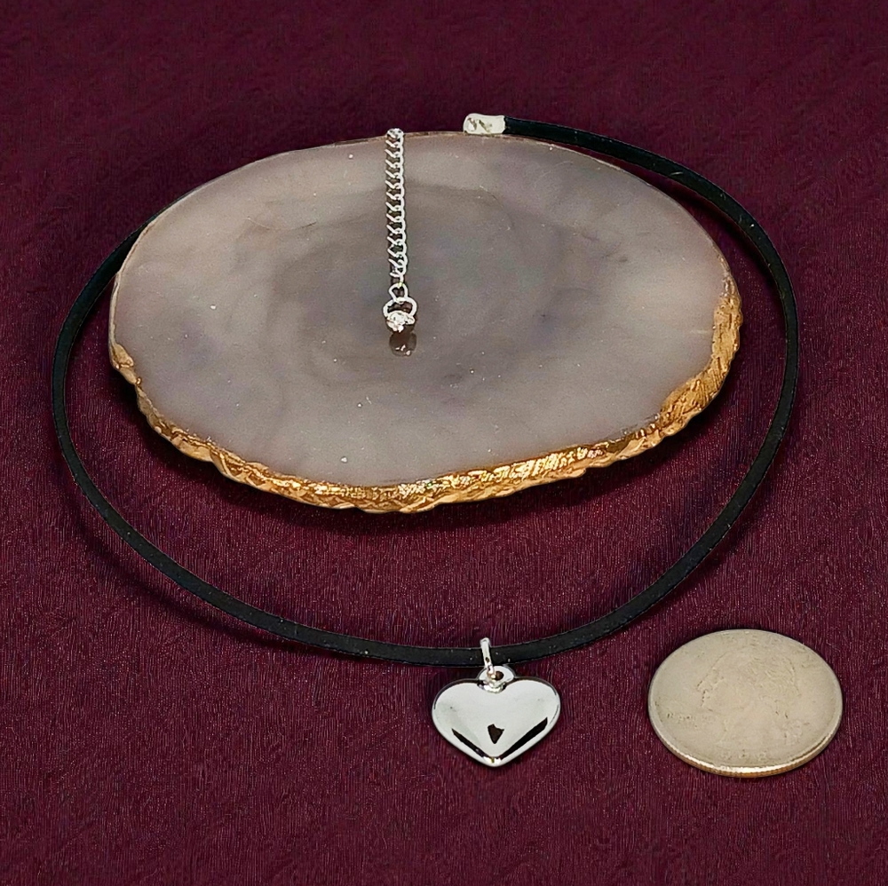 Cord Medallion Choker Necklace Heart Charm New Age Grunge Coquette Indie Boho - Picture 6 of 8